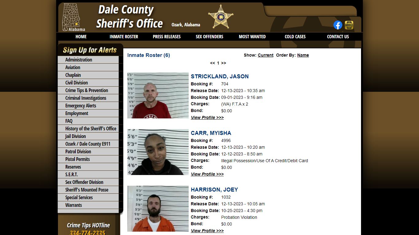 Released Inmates Booking Date Descending - Dale County Sheriff's Office